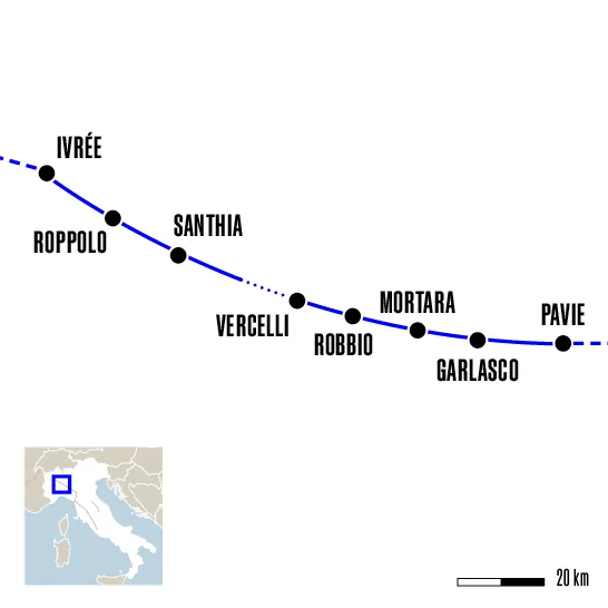 Carte du voyage D'Ivrée à Pavie - Via Francigena