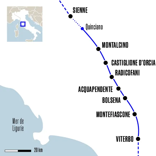 Carte du voyage De Sienne à Viterbo - Via Francigena