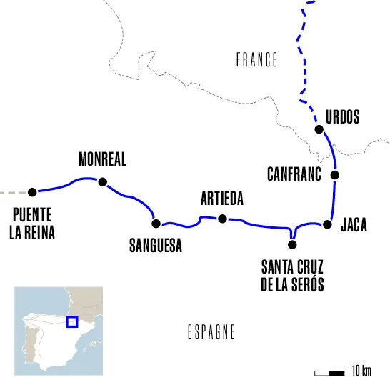 Carte du voyage D'Urdos à Puente la Reina - Chemin d'Arles