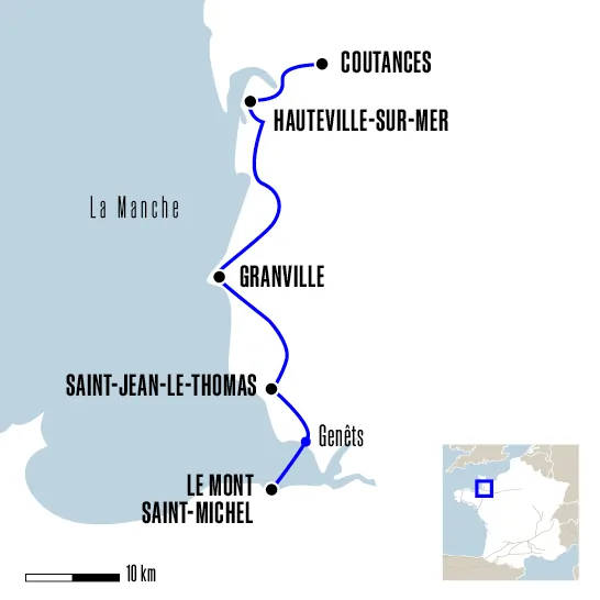 Carte du voyage De Coutances au Mont Saint-Michel - Chemins du Mont Saint Michel