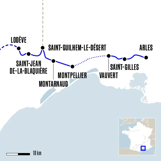 Carte du voyage D'Arles à Lodève - Chemin d'Arles