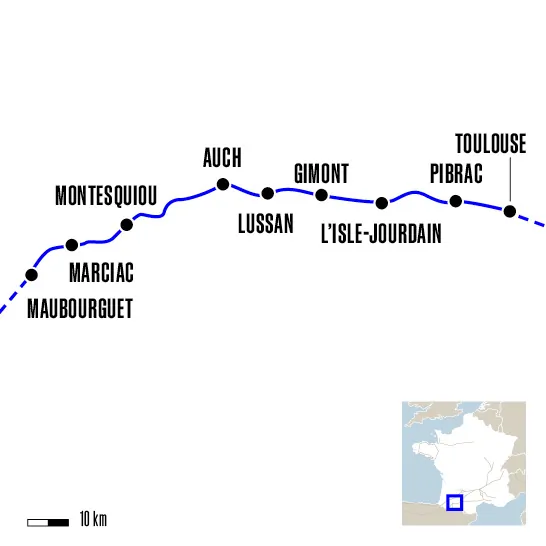 Carte du voyage De Toulouse à Maubourguet - Chemin d'Arles