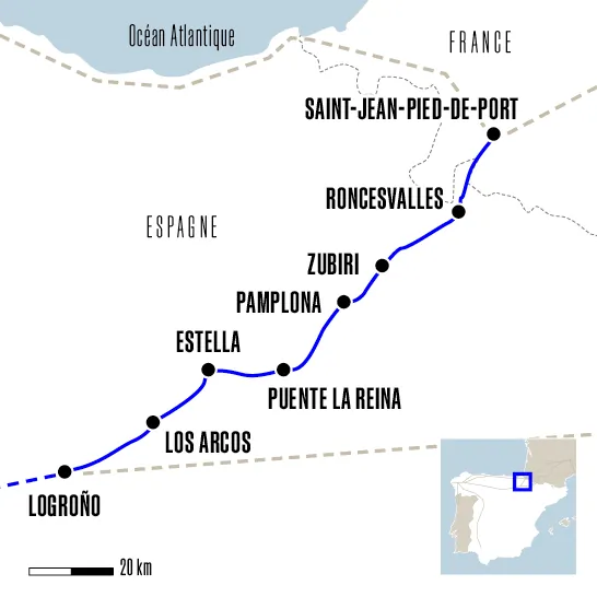 carte Saint-Jean-Pied-Port à Logroño compostelle 8 jours