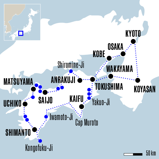Carte du voyage Pèlerinage du Shikoku avec un guide - Chemins du Japon
