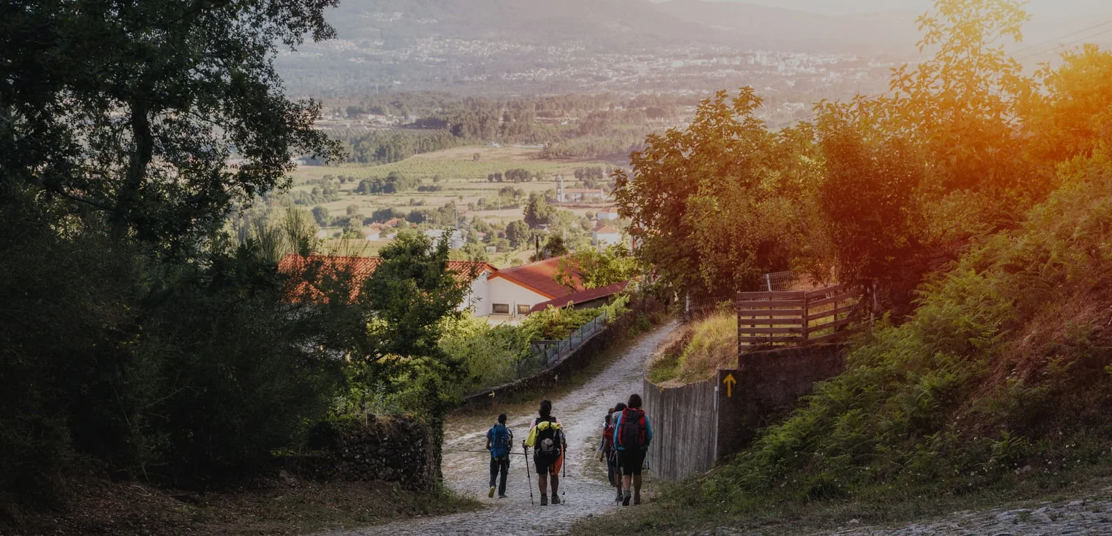 Pèlerins sur le caminho Português vers Compostelle
