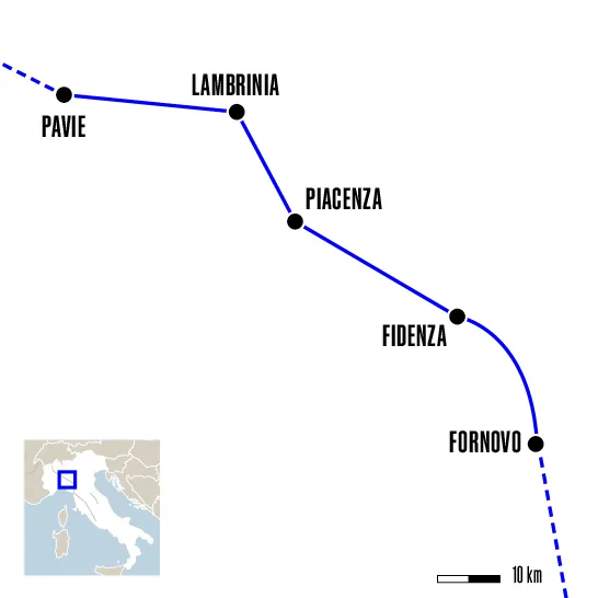 Carte du voyage De Pavie à Fornovo - Via Francigena