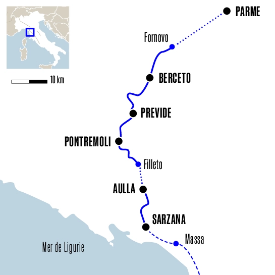 Carte du voyage De Parme à Sarzana - Via Francigena