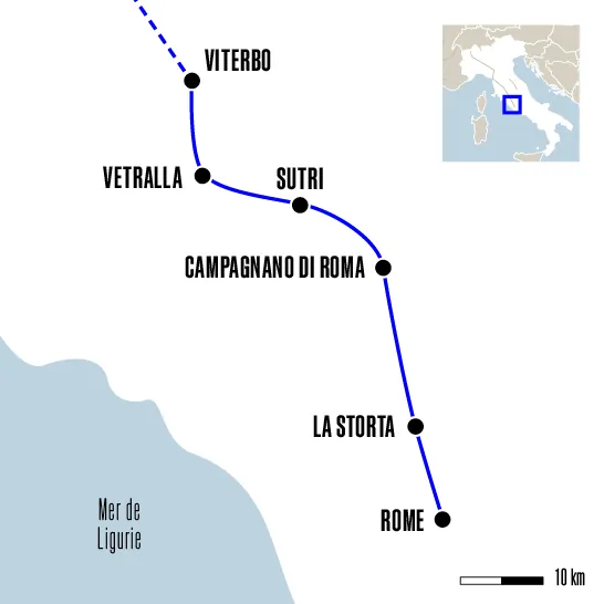 Carte du voyage De Viterbo à Rome - Via Francigena