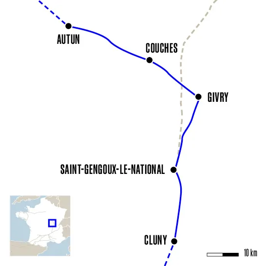 Carte du voyage D'Autun à Cluny  - Vézelay et Cluny