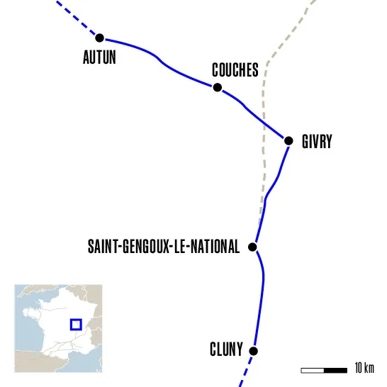 Carte du voyage D'Autun à Cluny - Vézelay et Cluny