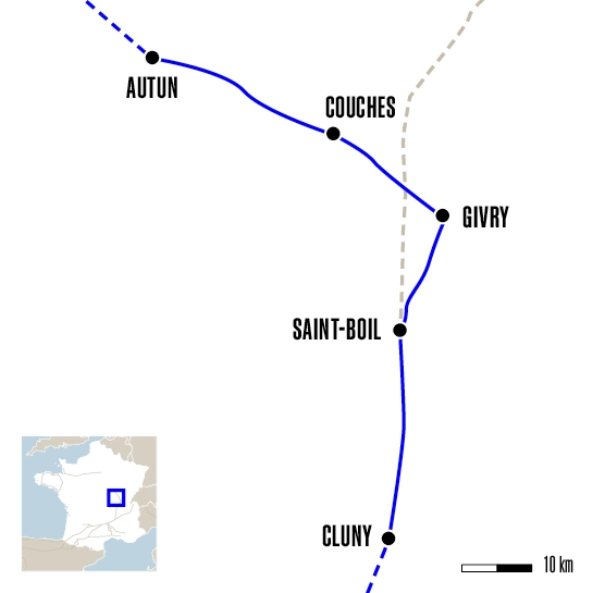 Carte du voyage D'Autun à Cluny  - Vézelay et Cluny