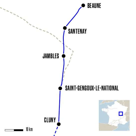 Carte du voyage De Beaune à Cluny - Vézelay et Cluny