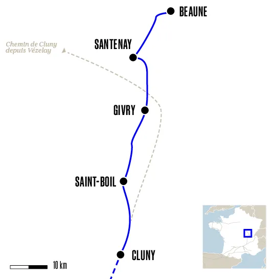 Carte du voyage De Beaune à Cluny - Vézelay et Cluny
