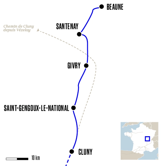 Carte du voyage De Beaune à Cluny - Vézelay et Cluny