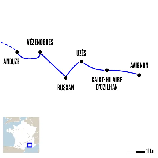 Carte du voyage D'Anduze à Avignon - Urbain V