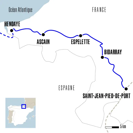 Carte du voyage De Saint-Jean-Pied-de-Port à Hendaye - Camino Del Norte