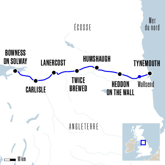 Carte randonnée du mur d'Hadrien