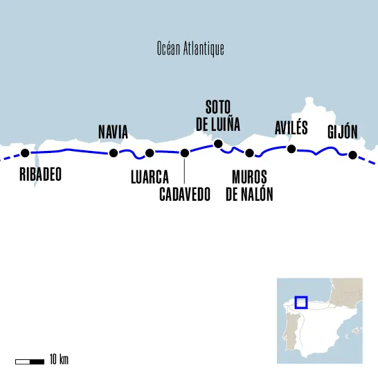 Carte du voyage De Gijón à Ribadeo - Camino Del Norte