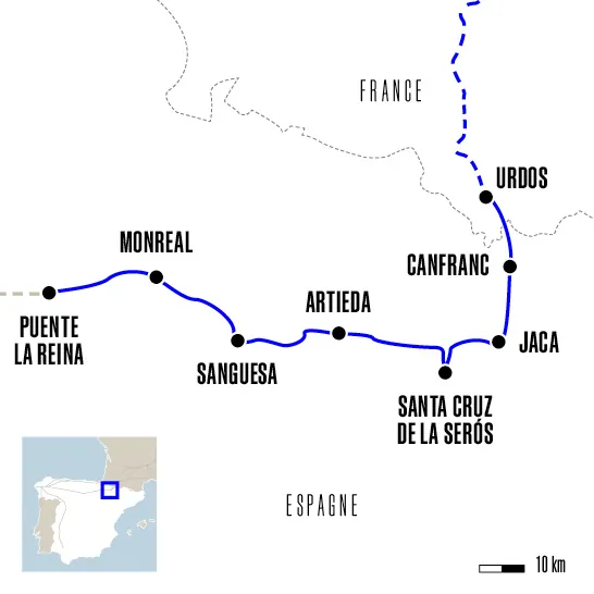 Carte du voyage D'Urdos à Puente la Reina - Chemin d Arles