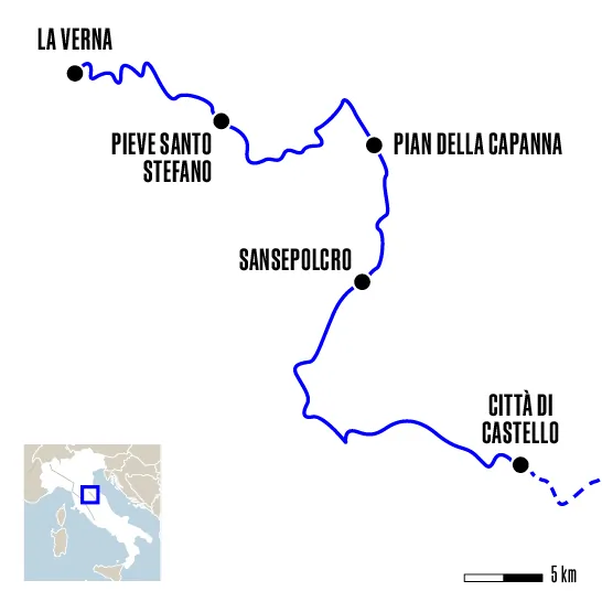 Carte du voyage De La Verna à Città di Castello - Saint François d'Assise