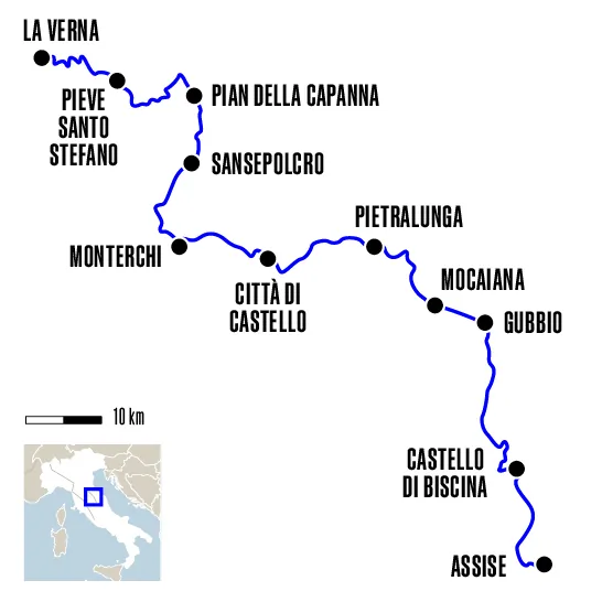 Carte du voyage L'intégrale du chemin en Italie - Saint François d'Assise