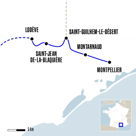 Carte du voyage De Montpellier à Lodève - Chemin d'Arles