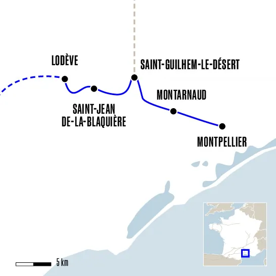 Carte du voyage De Montpellier à Lodève - Chemin d Arles