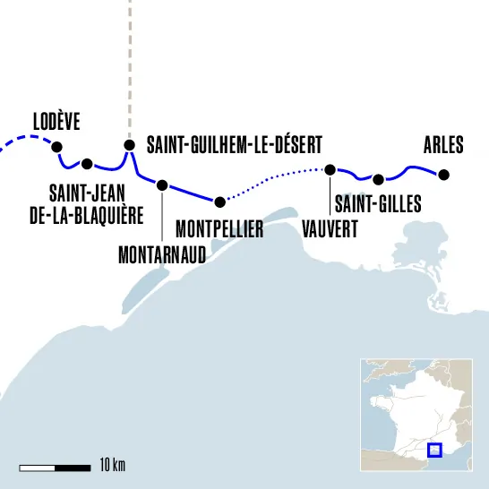 Carte du voyage D'Arles à Lodève - Chemin d Arles