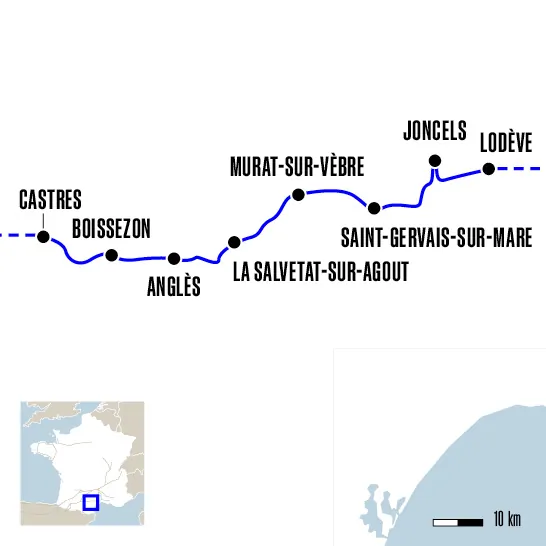 Carte du voyage De Lodève à Castres - Chemin d Arles