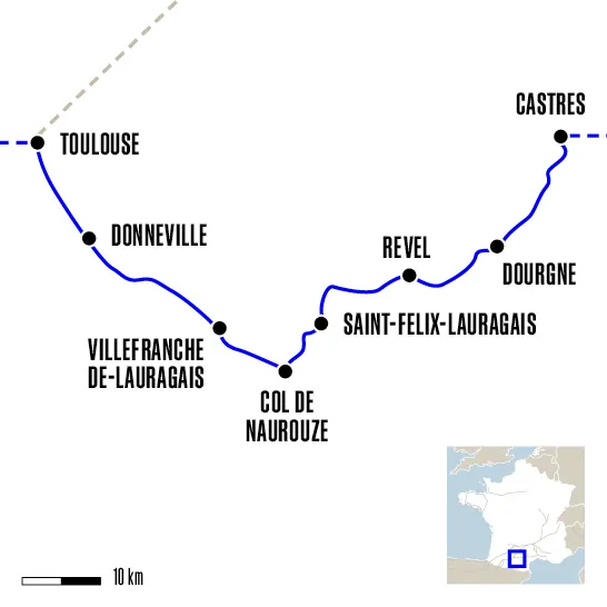 Carte du voyage De Castres à Toulouse - Chemin d'Arles