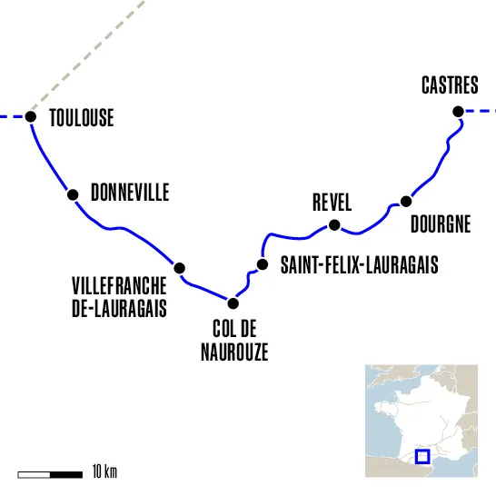 Carte du voyage De Castres à Toulouse - Chemin d Arles
