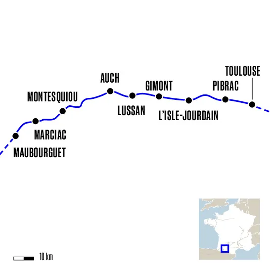 Carte du voyage De Toulouse à Maubourguet - Chemin d Arles