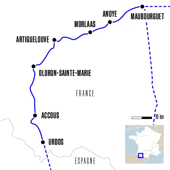 Carte du voyage De Maubourguet à Urdos - Chemin d'Arles