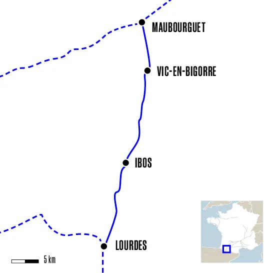 Carte du voyage De Maubourguet à Lourdes - Chemin d'Arles