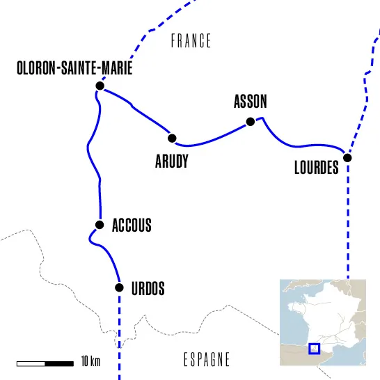 Carte du voyage De Lourdes à Urdos - Chemin d'Arles