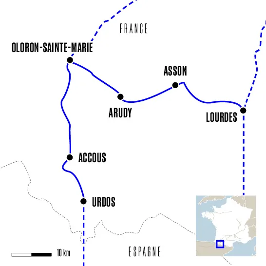 Carte du voyage De Lourdes à Urdos - Chemin d Arles