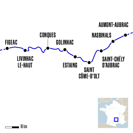 carte Aumont-Aubrac à Figeac compostelle