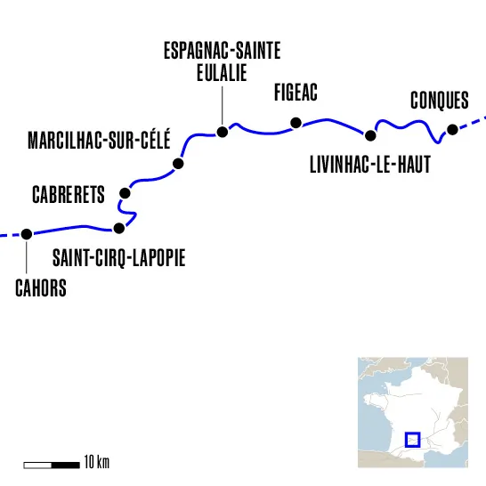 Carte du voyage De Conques à Cahors par la vallée du Célé - Voie du Puy-en-Velay