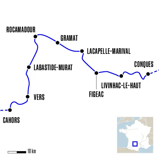 carte conques cahors par rocamadour compostelle