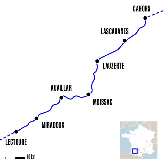 Carte du voyage De Cahors à Lectoure - Voie du Puy-en-Velay