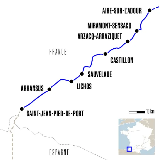 Carte du voyage D'Aire-sur-l'Adour à Saint-Jean-Pied-de-Port - Voie du Puy-en-Velay