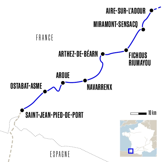 Carte du voyage D'Aire-sur-l'Adour à Saint-Jean-Pied-de-Port - Voie du Puy-en-Velay