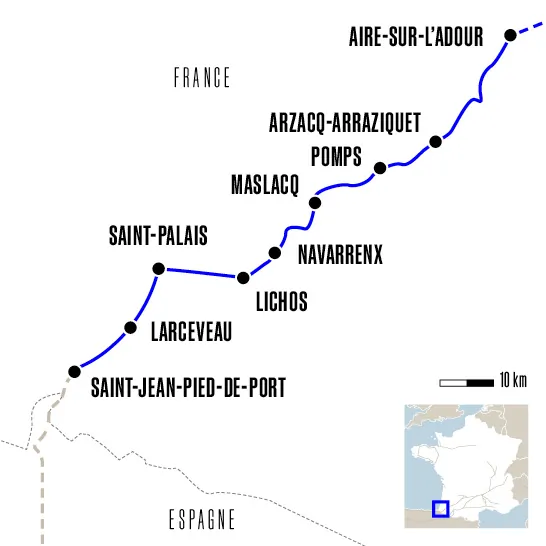 Carte du voyage D'Aire-sur-l'Adour à Saint-Jean-Pied-de-Port - Voie du Puy-en-Velay