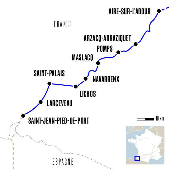 carte aire sur l adour saint jean pied de port 9 jours compostelle