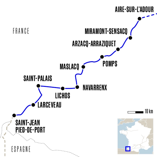 Carte du voyage D'Aire-sur-l'Adour à Saint-Jean-Pied-de-Port - Voie du Puy-en-Velay
