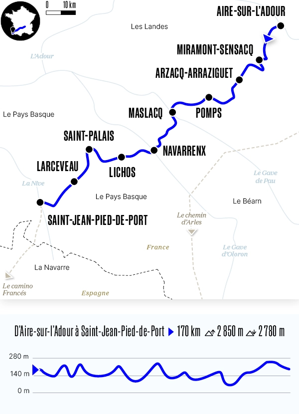 Carte du voyage D'Aire-sur-l'Adour à Saint-Jean-Pied-de-Port - Voie du Puy-en-Velay
