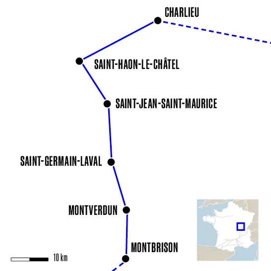Carte du voyage De Charlieu à Montbrison - Vézelay et Cluny