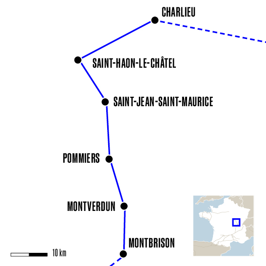 Carte du voyage De Charlieu à Montbrison - Vézelay et Cluny