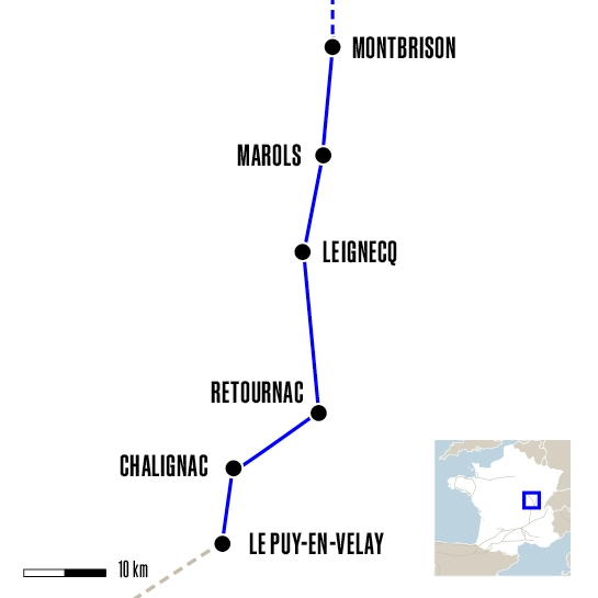 Carte du voyage De Montbrison au Puy-en-Velay - Vézelay et Cluny