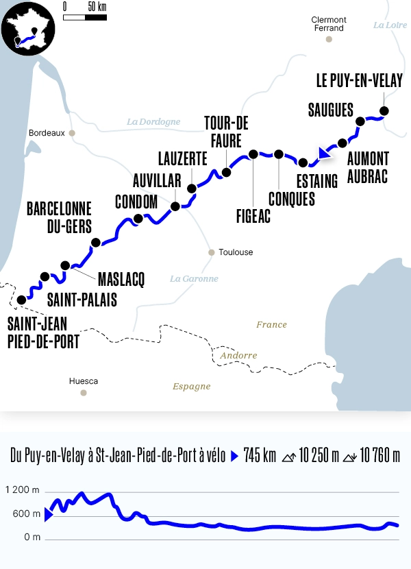 Carte du voyage La voie du Puy-en-Velay à vélo - Voie du Puy-en-Velay